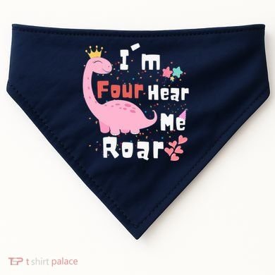 I'm Four Hear Me Roar Dinosaur 4th Birthday Party USA-Made Doggie Bandana