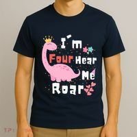 I'm Four Hear Me Roar Dinosaur 4th Birthday Party T-Shirt thumb 3