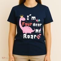 I'm Four Hear Me Roar Dinosaur 4th Birthday Party T-Shirt thumb 4