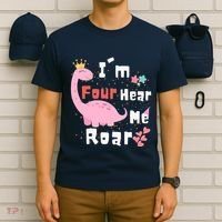 I'm Four Hear Me Roar Dinosaur 4th Birthday Party T-Shirt thumb 6