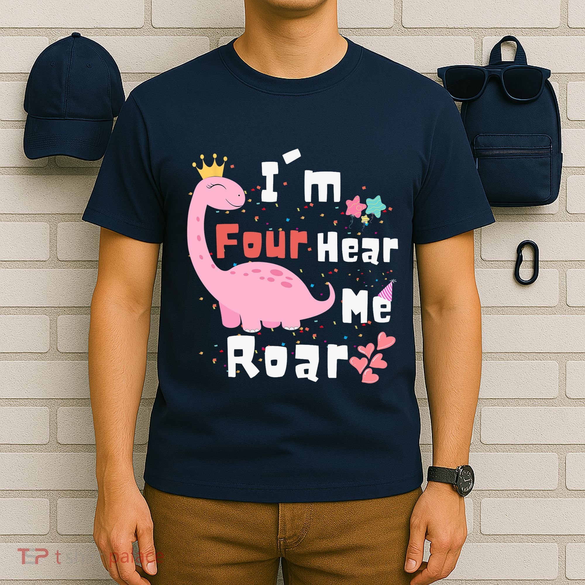 I'm Four Hear Me Roar Dinosaur 4th Birthday Party T-Shirt