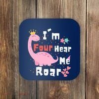 I'm Four Hear Me Roar Dinosaur 4th Birthday Party Coaster thumb 0