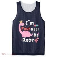 I'm Four Hear Me Roar Dinosaur 4th Birthday Party Mesh Reversible Basketball Jersey Tank thumb 0