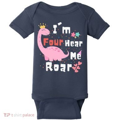I'm Four Hear Me Roar Dinosaur 4th Birthday Party Baby Bodysuit