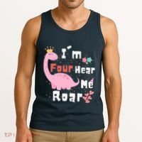 I'm Four Hear Me Roar Dinosaur 4th Birthday Party Tank Top thumb 3