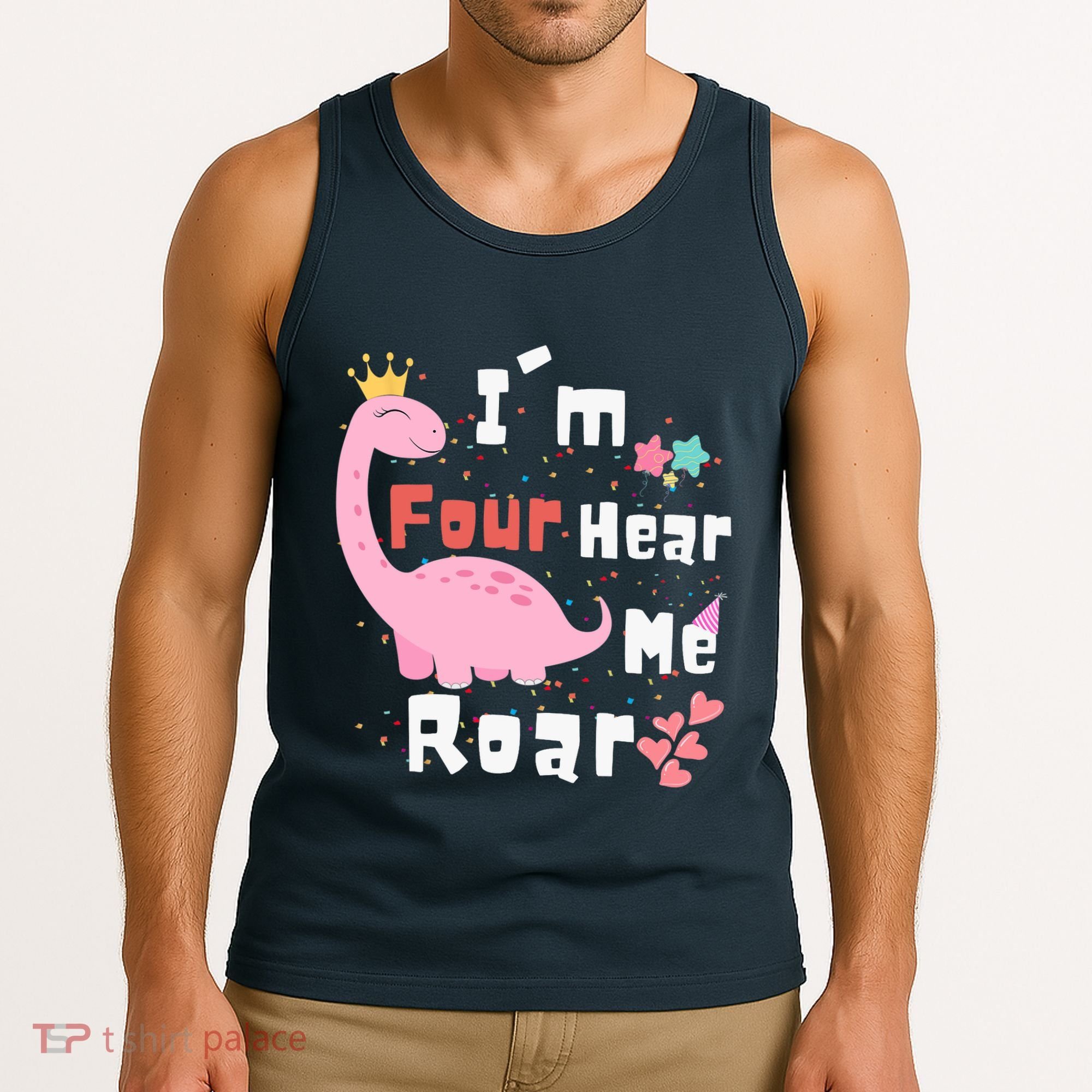 I'm Four Hear Me Roar Dinosaur 4th Birthday Party Tank Top