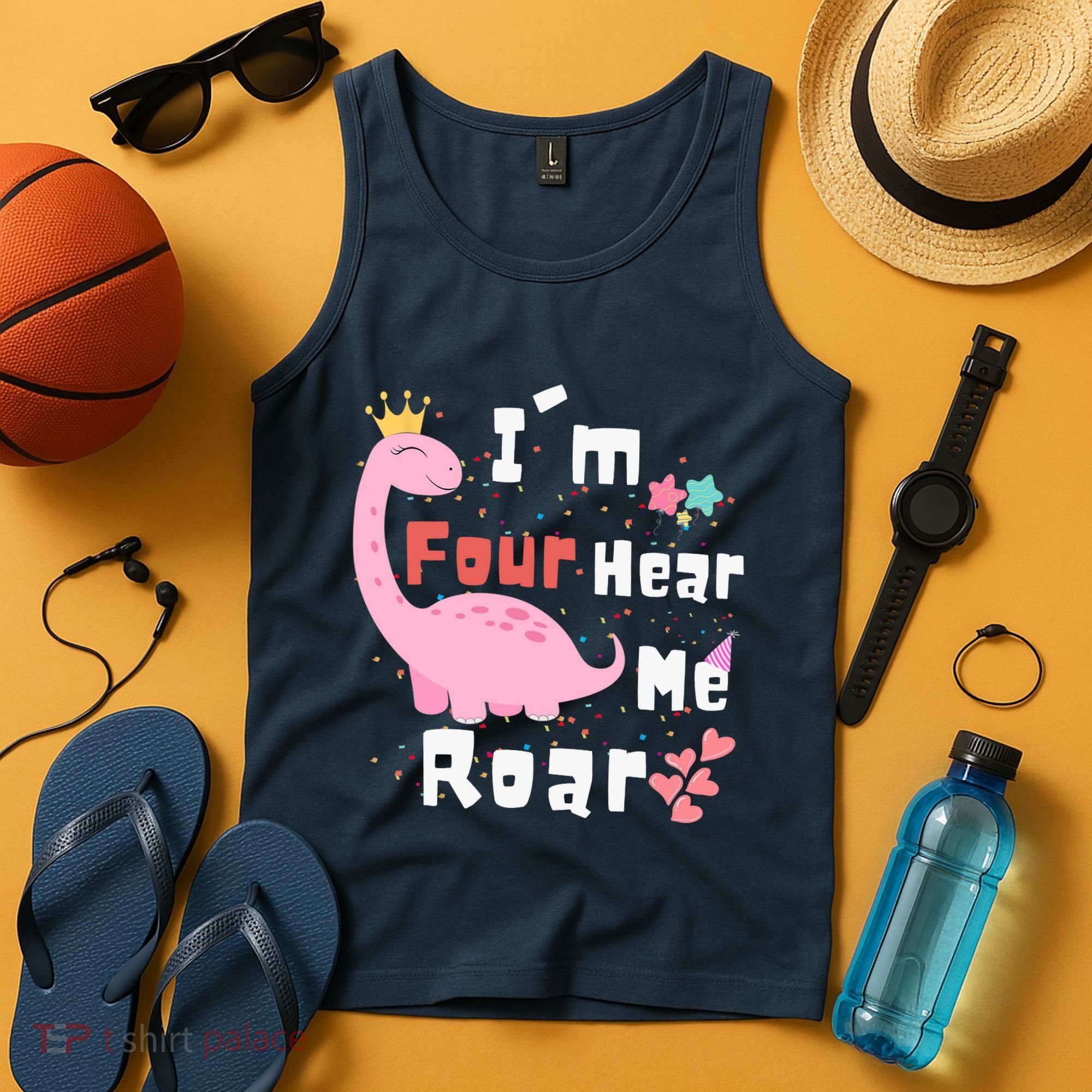 I'm Four Hear Me Roar Dinosaur 4th Birthday Party Tank Top