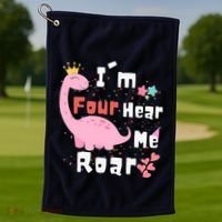 I'm Four Hear Me Roar Dinosaur 4th Birthday Party Golf Towel thumb 1