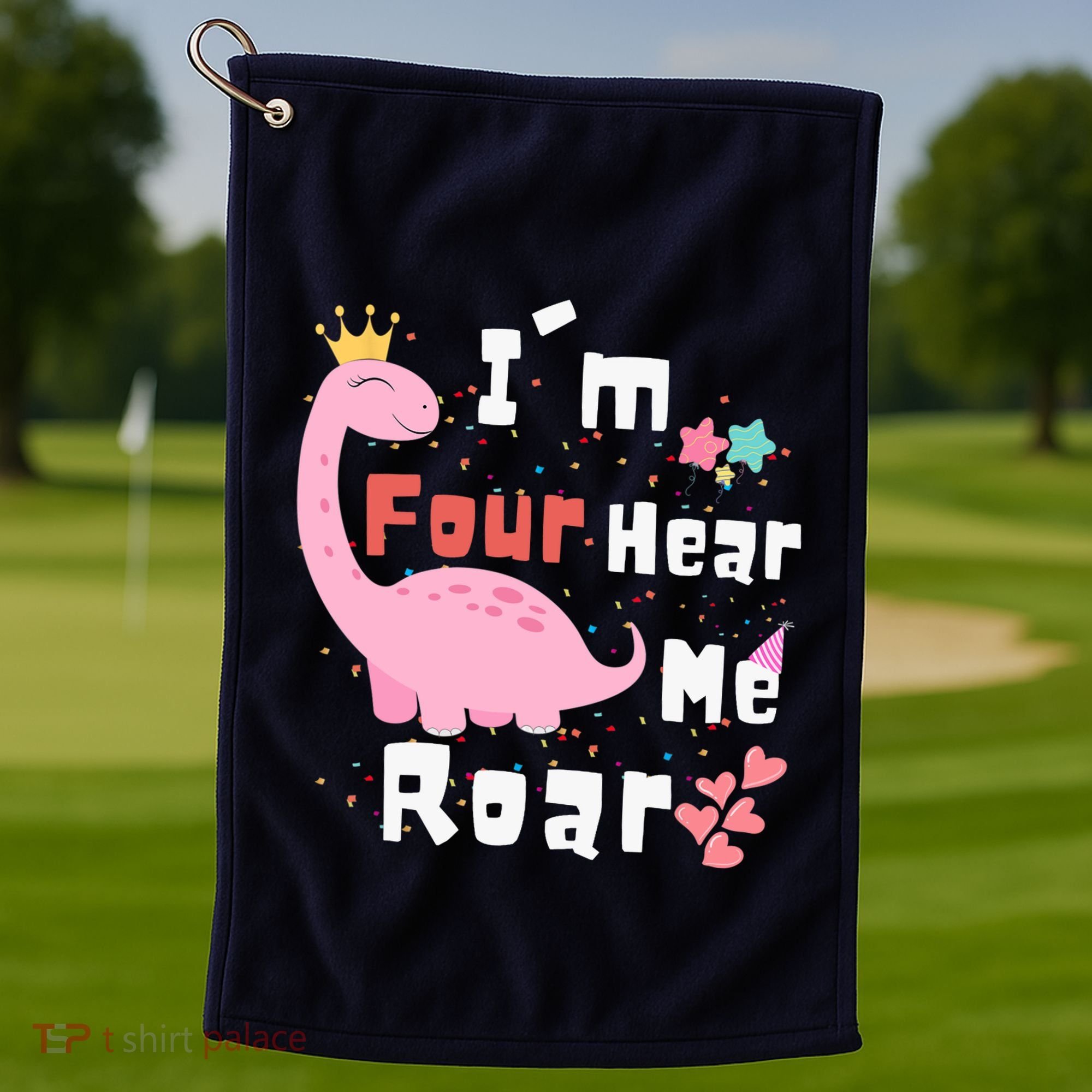 I'm Four Hear Me Roar Dinosaur 4th Birthday Party Golf Towel