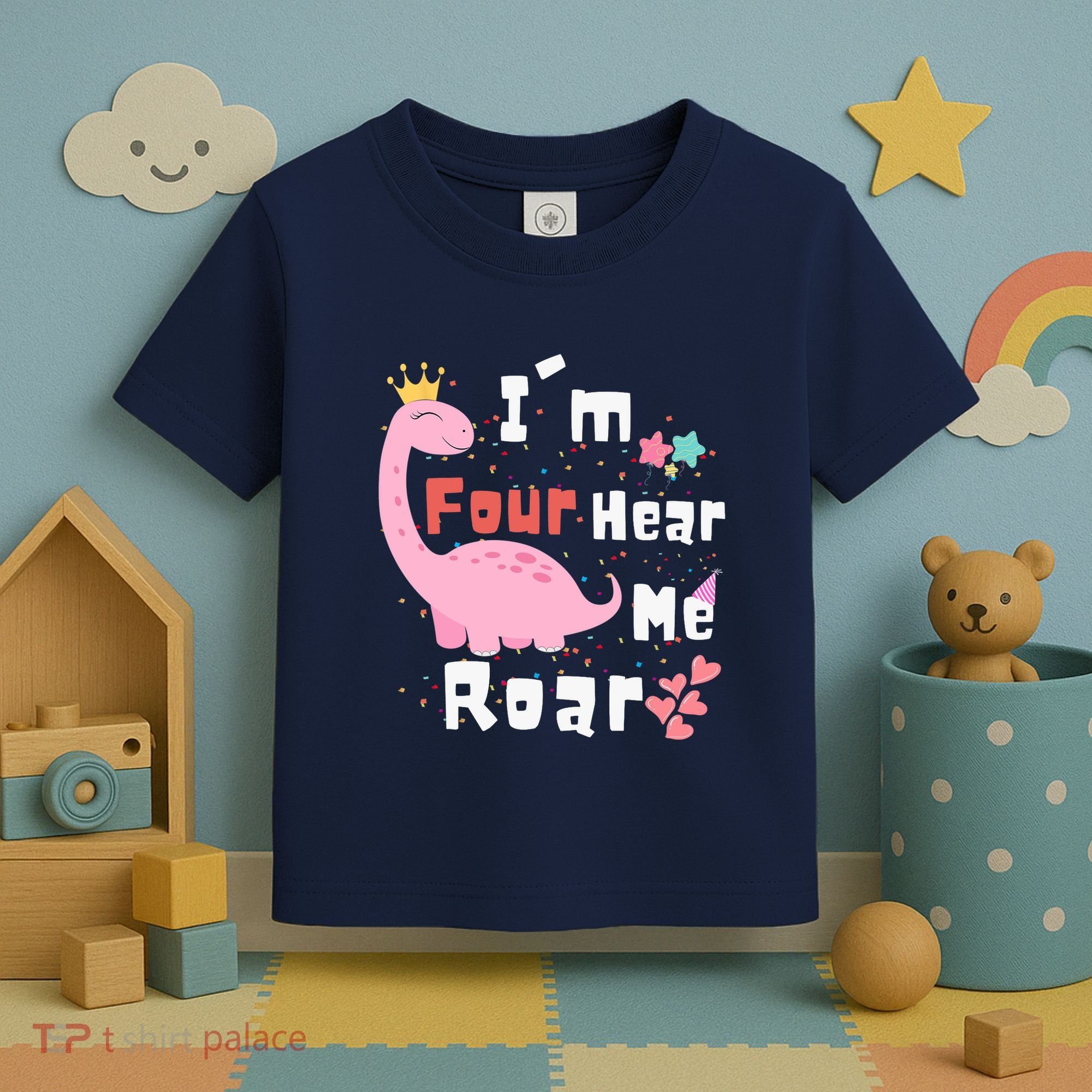 I'm Four Hear Me Roar Dinosaur 4th Birthday Party Toddler T-Shirt