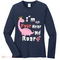 I'm Four Hear Me Roar Dinosaur 4th Birthday Party Women's Long Sleeve Shirt thumb 0