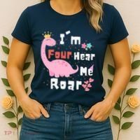 I'm Four Hear Me Roar Dinosaur 4th Birthday Party Women's T-Shirt thumb 2