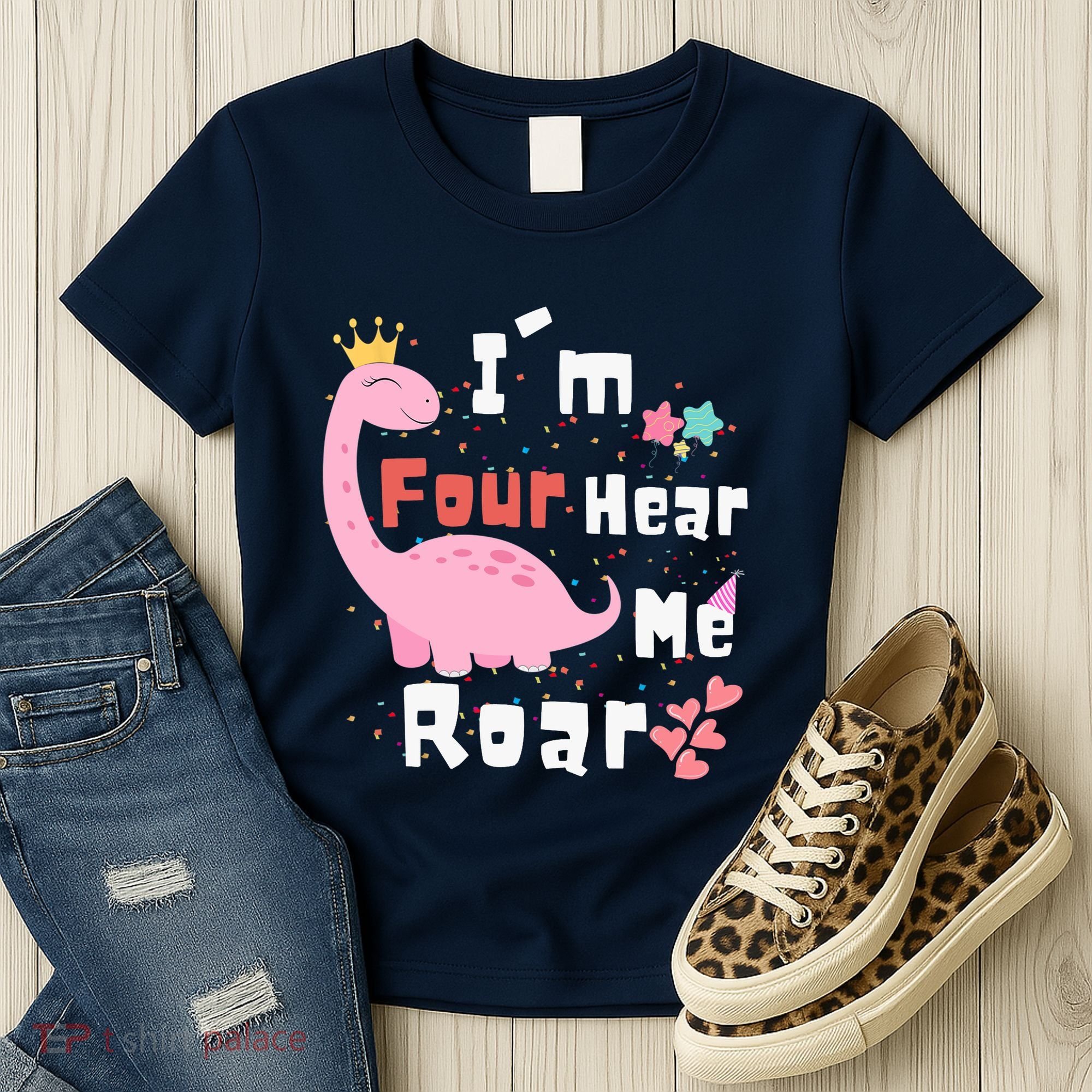 I'm Four Hear Me Roar Dinosaur 4th Birthday Party Women's T-Shirt