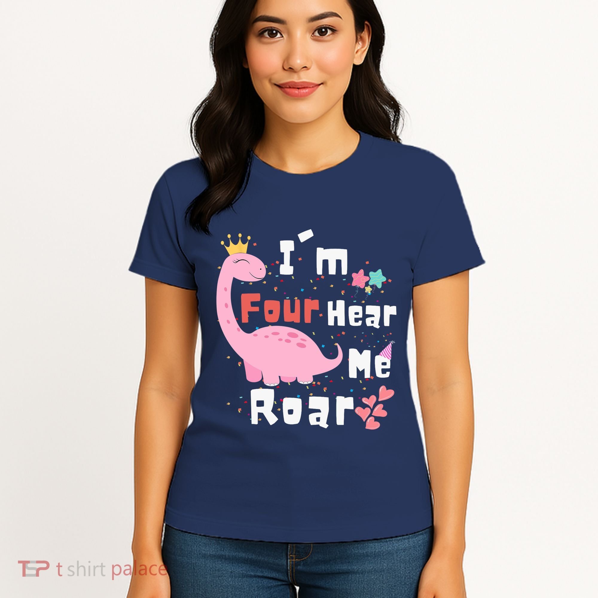 I'm Four Hear Me Roar Dinosaur 4th Birthday Party Women's T-Shirt