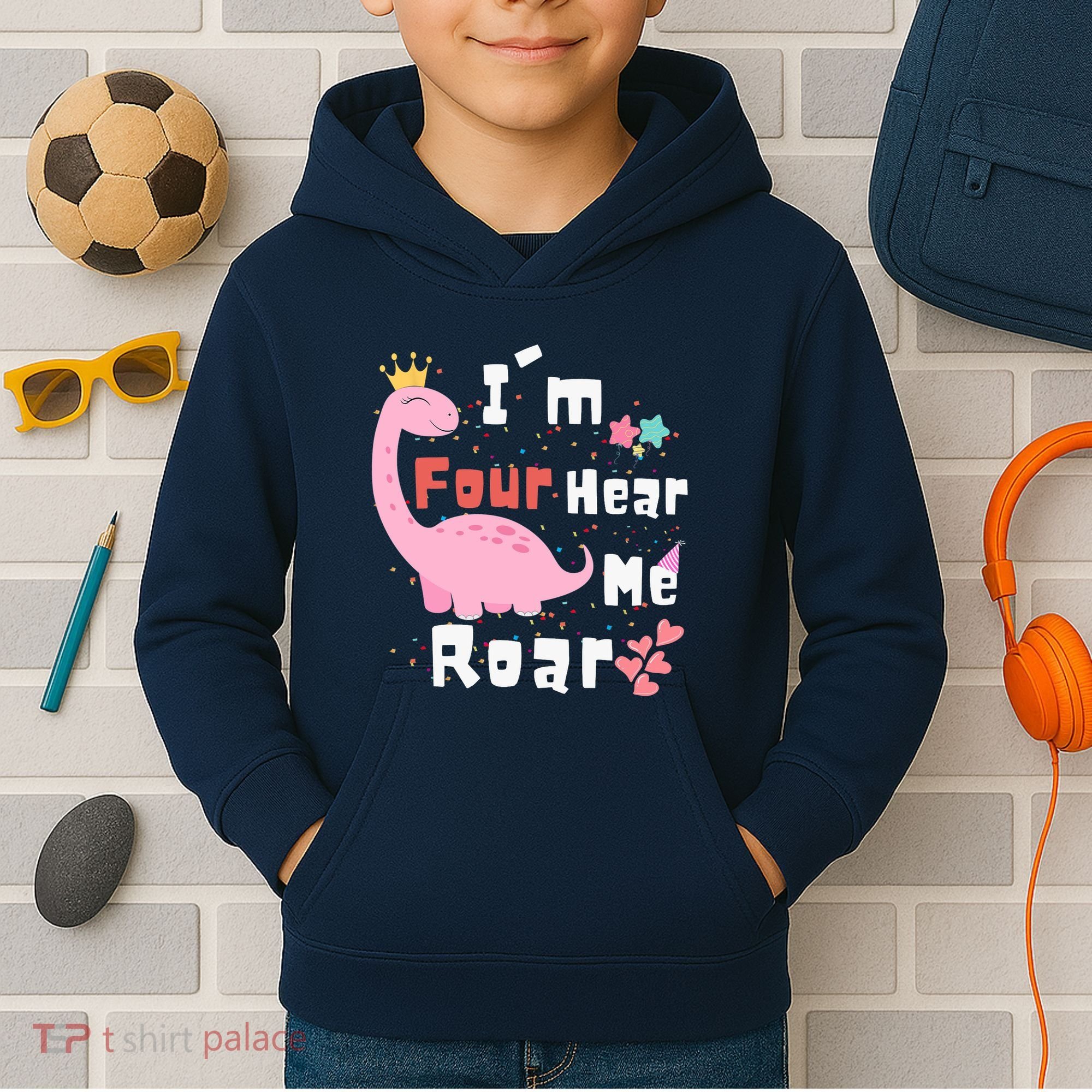 I'm Four Hear Me Roar Dinosaur 4th Birthday Party Kids Hoodie
