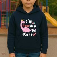 I'm Four Hear Me Roar Dinosaur 4th Birthday Party Kids Hoodie thumb 3