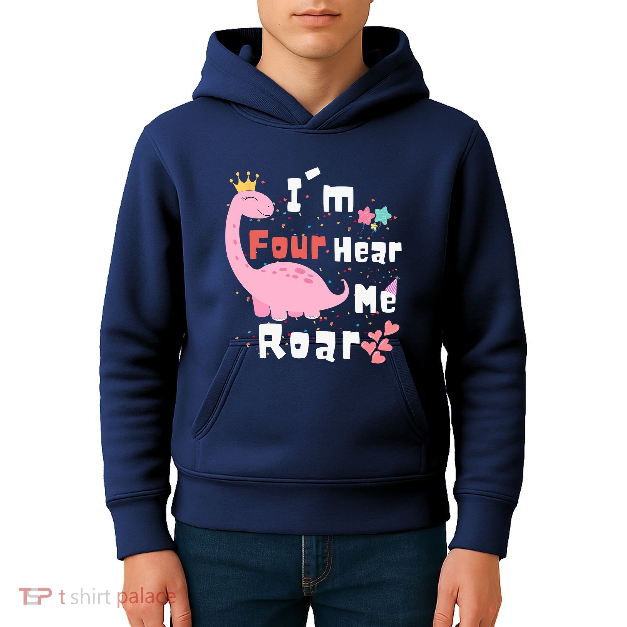 I'm Four Hear Me Roar Dinosaur 4th Birthday Party Kids Hoodie