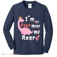 I'm Four Hear Me Roar Dinosaur 4th Birthday Party Kids Long Sleeve Shirt thumb 0