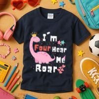 I'm Four Hear Me Roar Dinosaur 4th Birthday Party Kids T-Shirt thumb 3