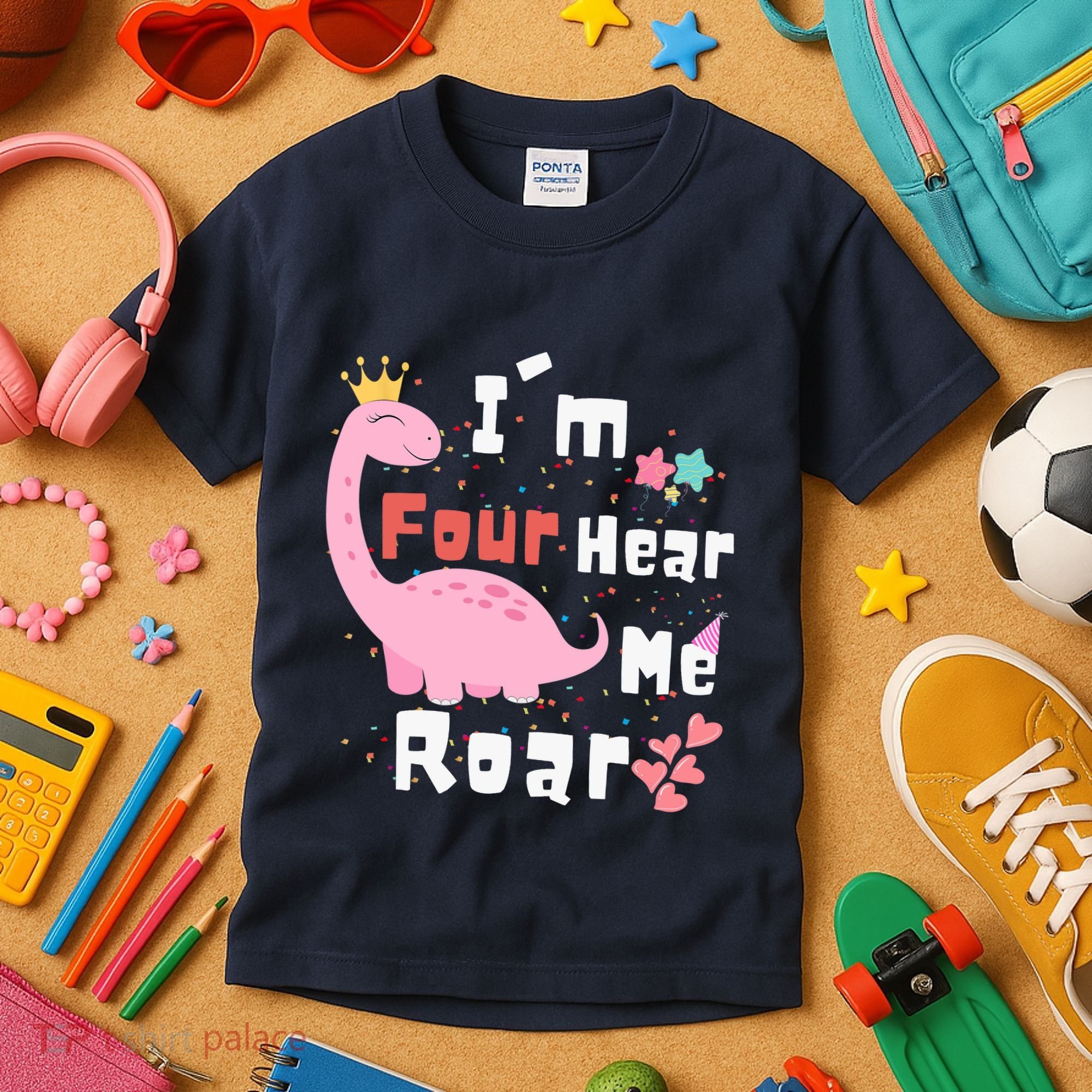 I'm Four Hear Me Roar Dinosaur 4th Birthday Party Kids T-Shirt