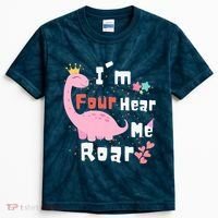 I'm Four Hear Me Roar Dinosaur 4th Birthday Party Kids Tie-Dye T-Shirt thumb 0