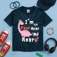I'm Four Hear Me Roar Dinosaur 4th Birthday Party Kids Tie-Dye T-Shirt thumb 2