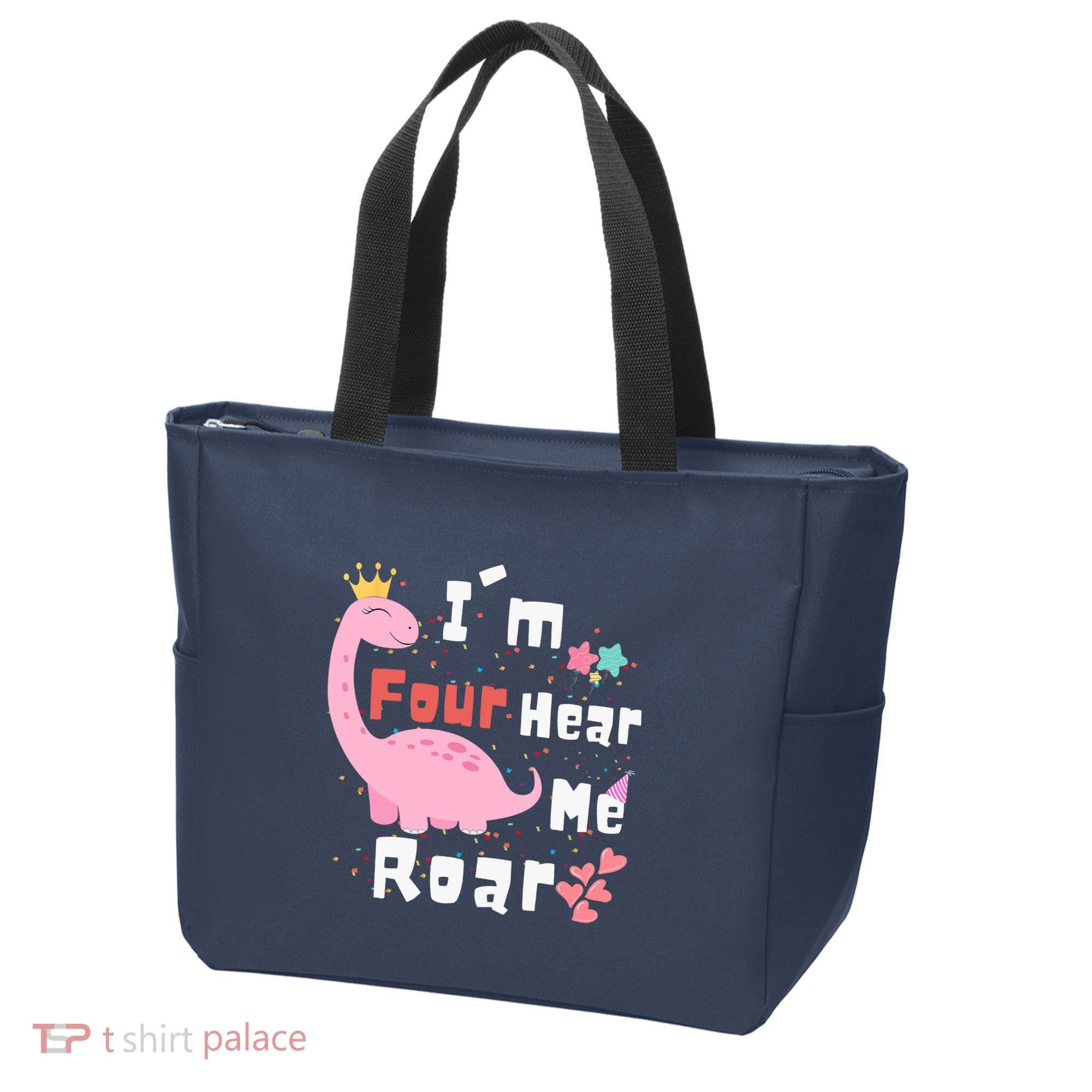 I'm Four Hear Me Roar Dinosaur 4th Birthday Party Tote Bag