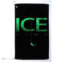 Ice Fishing - Ice Time with Ice Jig - Ice Fisherman Golf Towel thumb 0