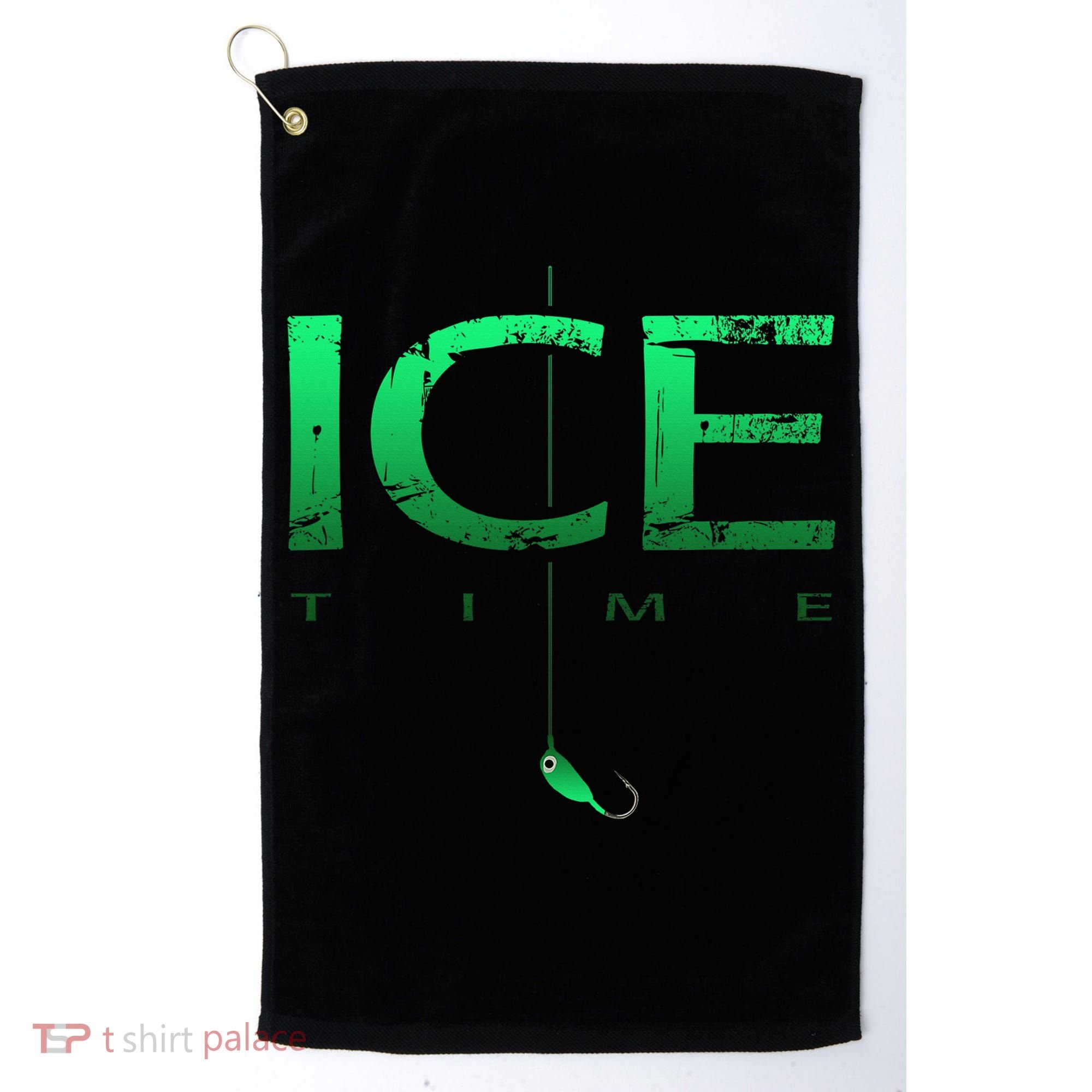 Ice Fishing - Ice Time with Ice Jig - Ice Fisherman Golf Towel