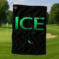 Ice Fishing - Ice Time with Ice Jig - Ice Fisherman Golf Towel thumb 1