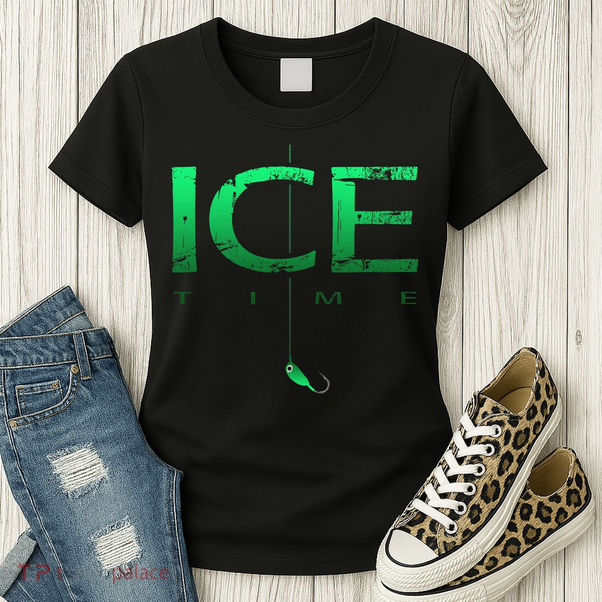 Ice Fishing - Ice Time with Ice Jig - Ice Fisherman Women's T-Shirt