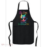 Its Fine Im Fine Everythings Fine Funny Cat Tie Dye Apron thumb 0