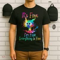 Its Fine Im Fine Everythings Fine Funny Cat Tie Dye T-Shirt thumb 6
