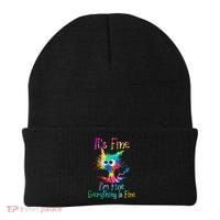 Its Fine Im Fine Everythings Fine Funny Cat Tie Dye Beanie thumb 0