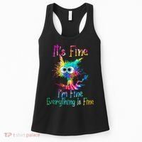 Its Fine Im Fine Everythings Fine Funny Cat Tie Dye Women's Tank Top thumb 0