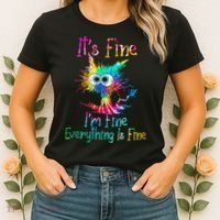 Its Fine Im Fine Everythings Fine Funny Cat Tie Dye Women's T-Shirt thumb 2