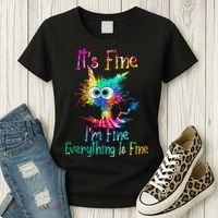 Its Fine Im Fine Everythings Fine Funny Cat Tie Dye Women's T-Shirt thumb 3