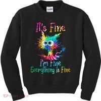 Its Fine Im Fine Everythings Fine Funny Cat Tie Dye Kids Sweatshirt thumb 0