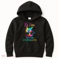 Its Fine Im Fine Everythings Fine Funny Cat Tie Dye Kids Hoodie thumb 0