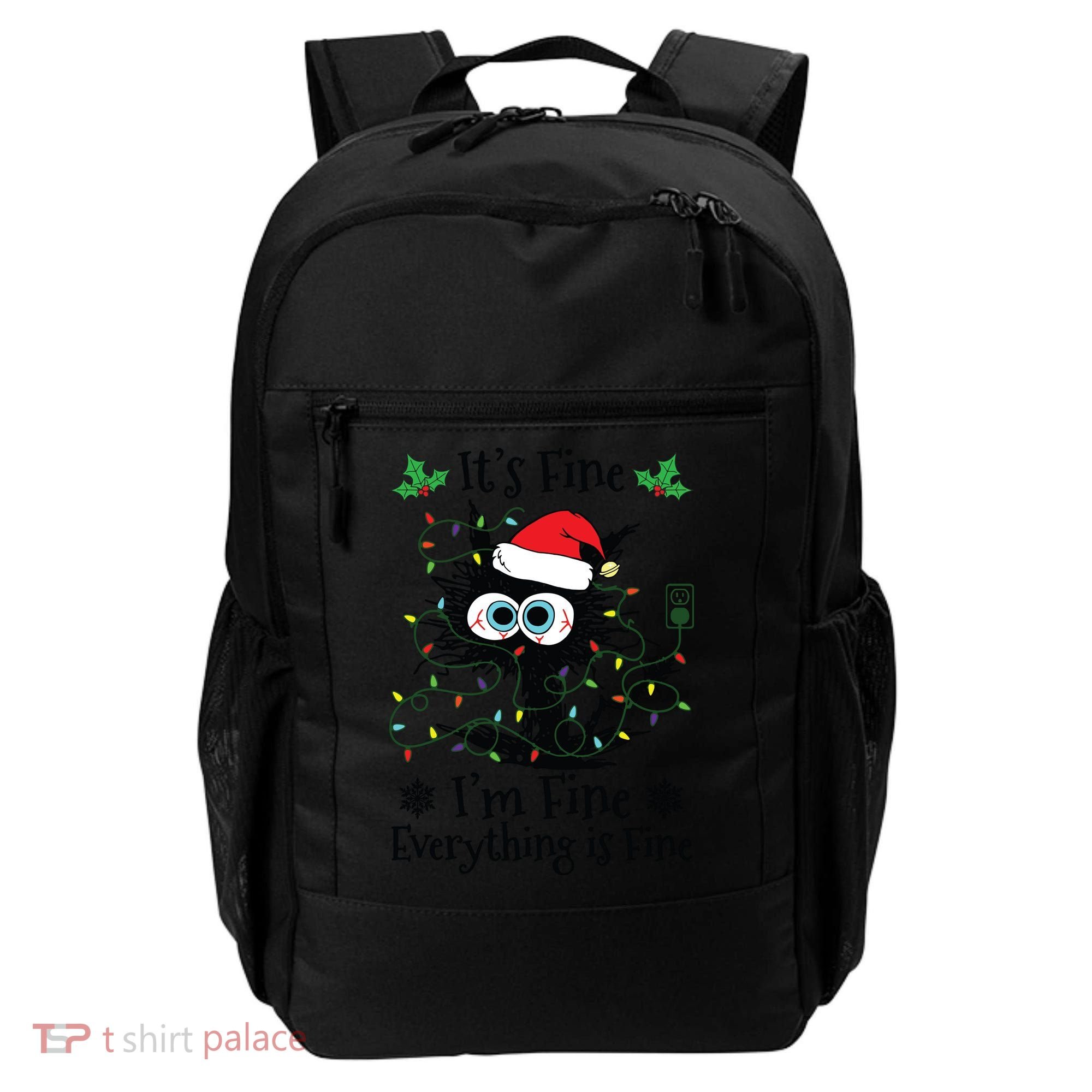 Its Fine Im Fine Everything Is Fine Cat Christmas Lights Backpack