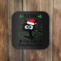 Its Fine Im Fine Everything Is Fine Cat Christmas Lights Coaster thumb 0