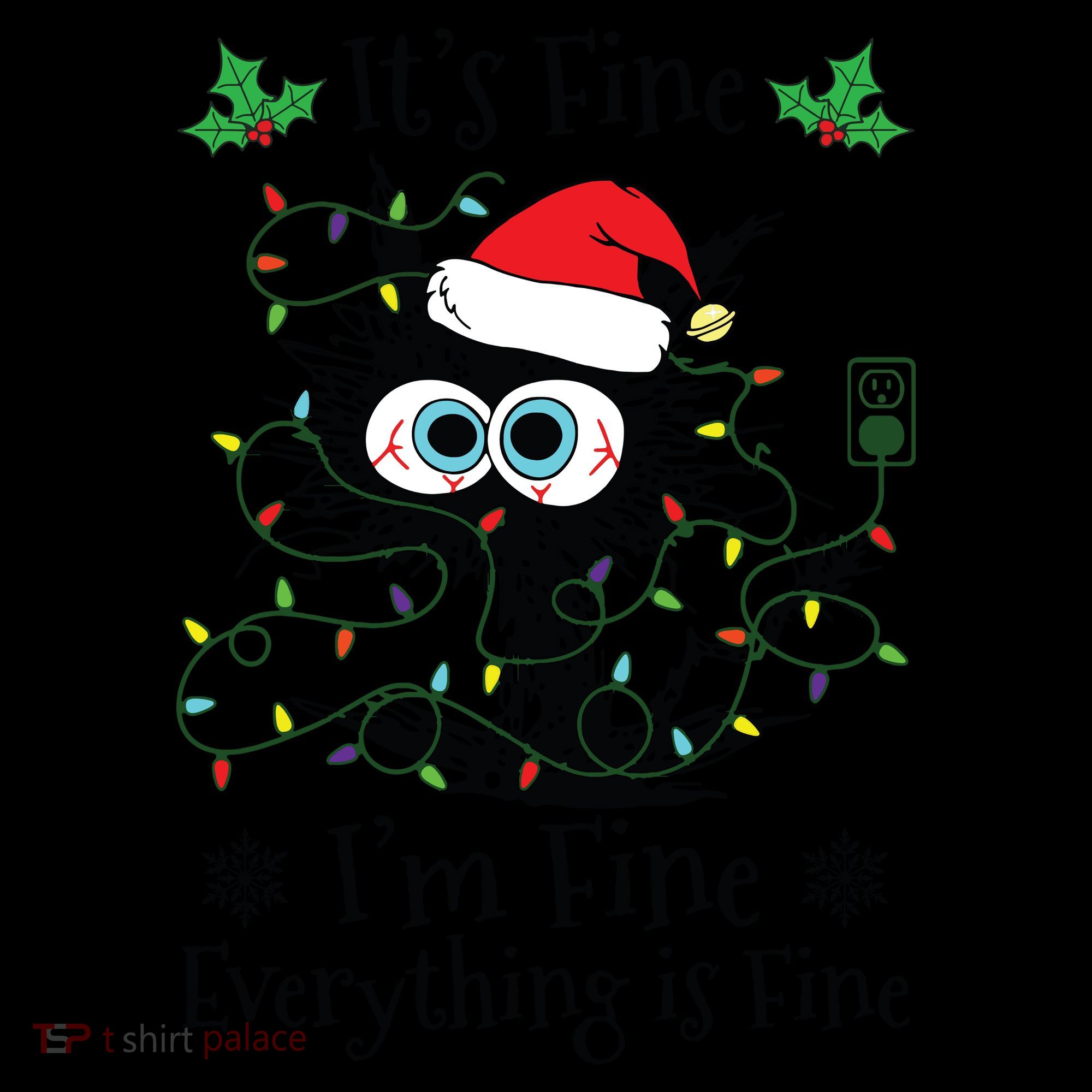 Its Fine Im Fine Everything Is Fine Cat Christmas Lights Toddler Hoodie