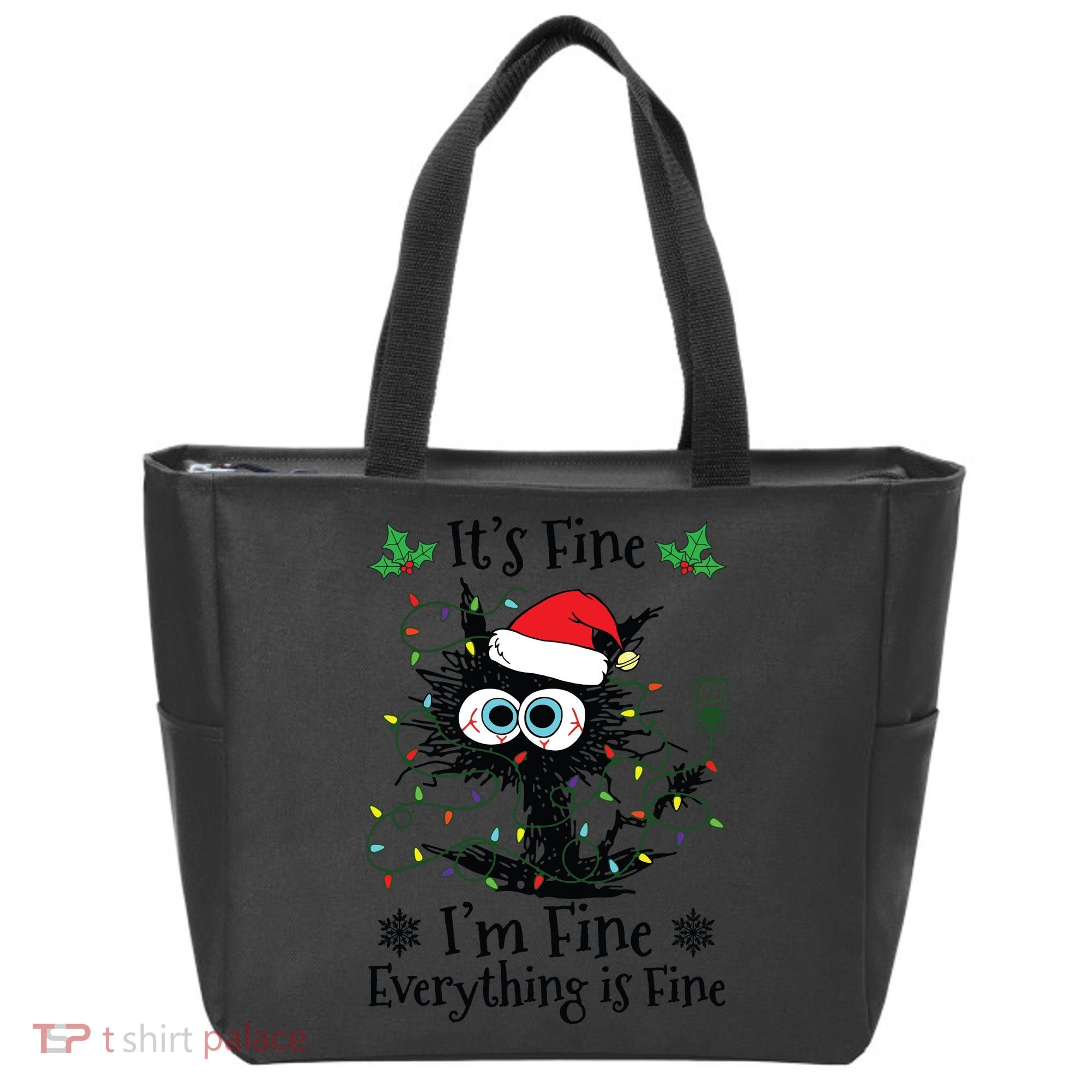 Its Fine Im Fine Everything Is Fine Cat Christmas Lights Tote Bag