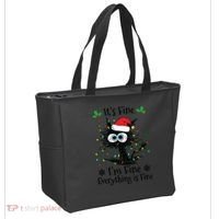 Its Fine Im Fine Everything Is Fine Cat Christmas Lights Tote Bag thumb 2