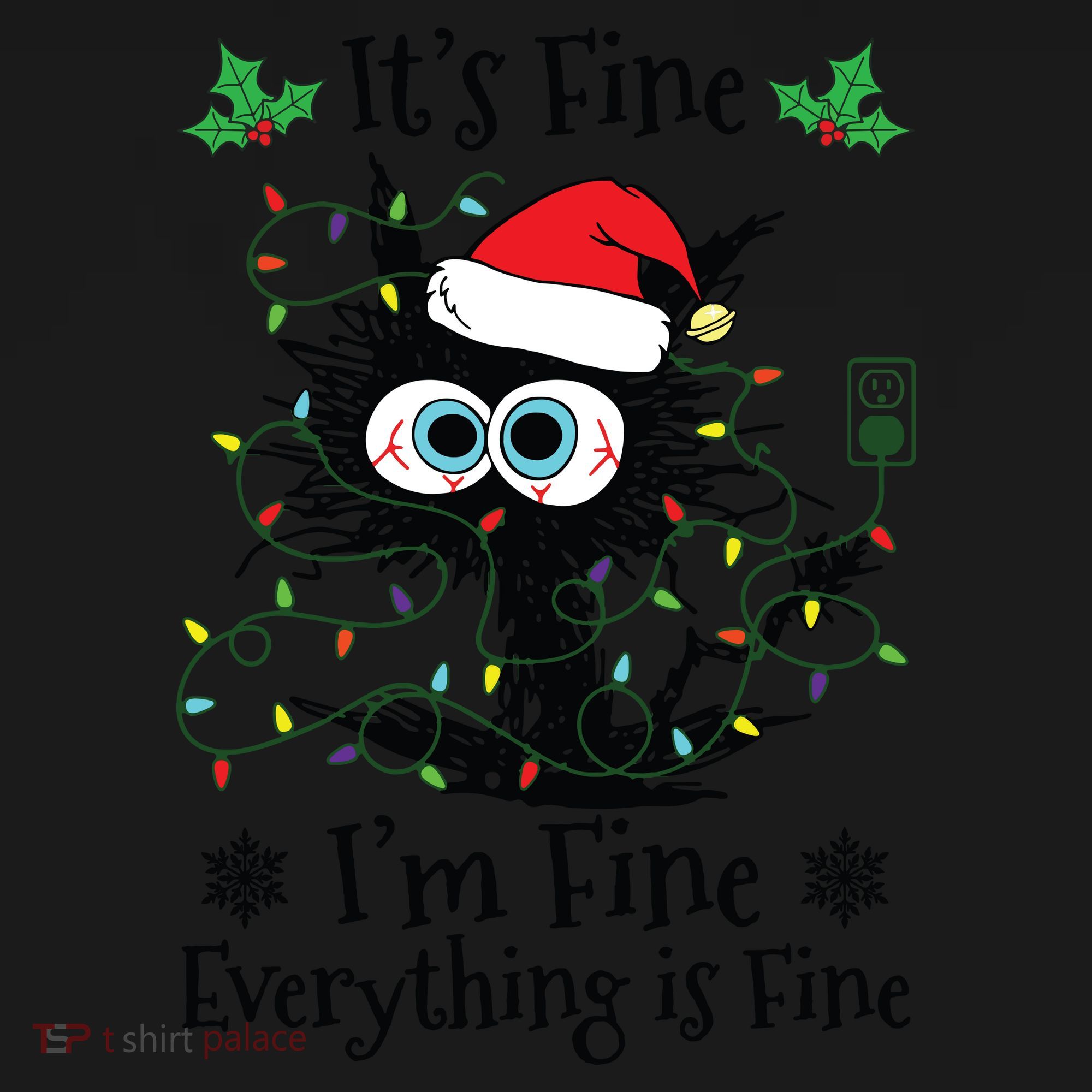 Its Fine Im Fine Everything Is Fine Cat Christmas Lights Tote Bag
