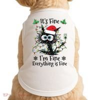 Its Fine Im Fine Everything Is Fine Cat Christmas Lights Doggie Tank thumb 0