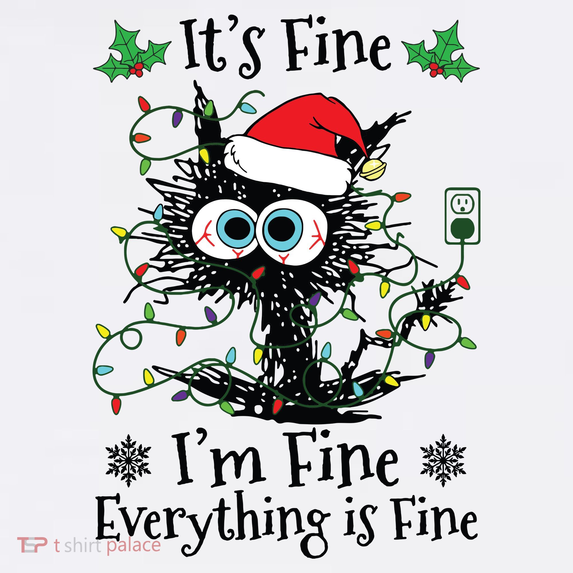 Its Fine Im Fine Everything Is Fine Cat Christmas Lights Doggie Tank