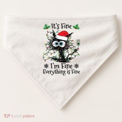 Its Fine Im Fine Everything Is Fine Cat Christmas Lights USA-Made Doggie Bandana