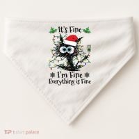 Its Fine Im Fine Everything Is Fine Cat Christmas Lights USA-Made Doggie Bandana thumb 0