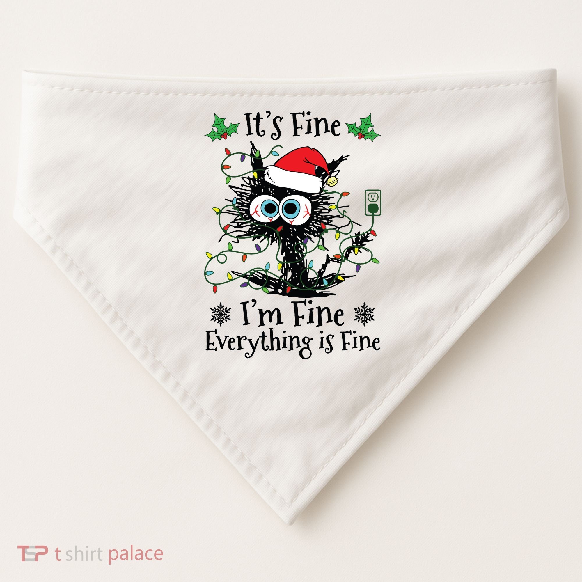 Its Fine Im Fine Everything Is Fine Cat Christmas Lights USA-Made Doggie Bandana